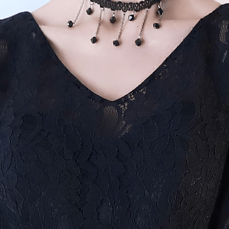 リボン付き Ｖネック レース ワンピース 結婚式 演奏会  二次会 ウエディング パーティー ドレス ロング  大きいサイズ  ブラック 黒 半袖 夏