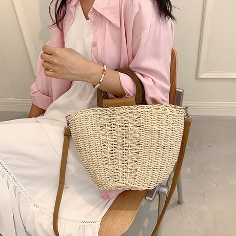 かごバッグ ショルダーバッグ 夏 麻 シンプル 通勤 オフィス　大人可愛い