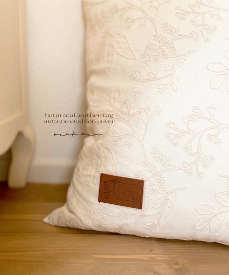 botanical leather tag antique cushion cover