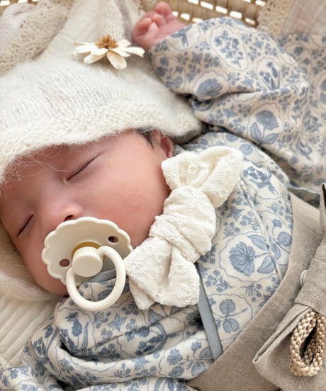 retro baby hakama waist ribbon《dusty blue flower×antique beige》