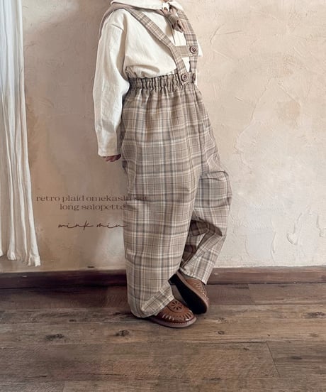 strap design long salopette(retro plaid)
