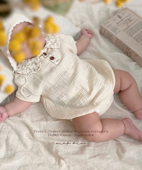 french flower collar w gauze rompers (short sleeve)
