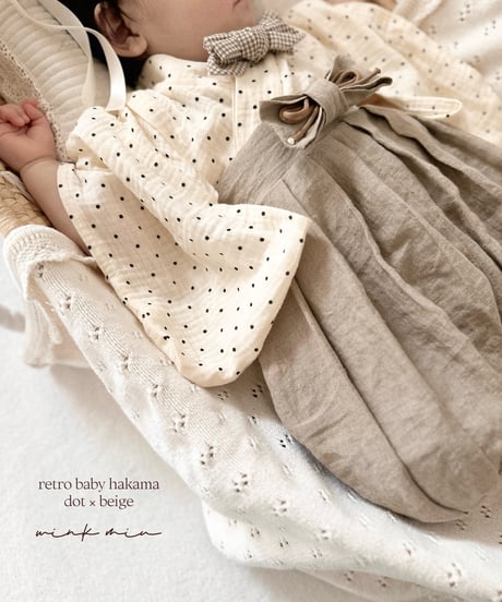 retro baby hakama waist ribbon《dot×beige》