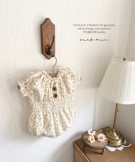 french flower w gauze shirring rompers