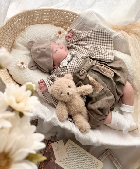 retro baby hakama waist ribbon《gingham plaid coffee×antiquemocha》