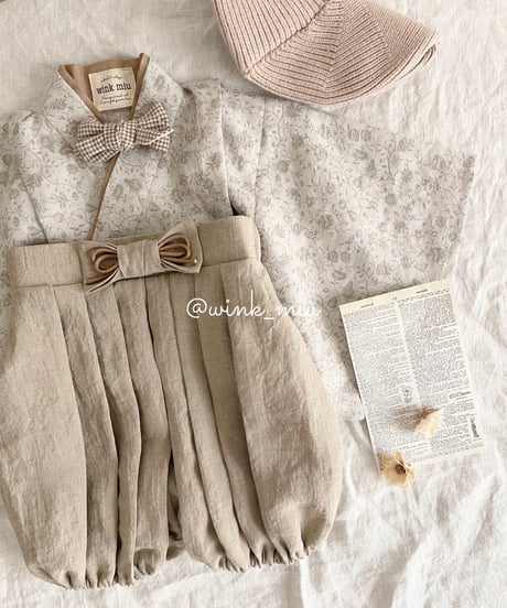 retro baby hakama waist ribbon《shabby flower×beige》