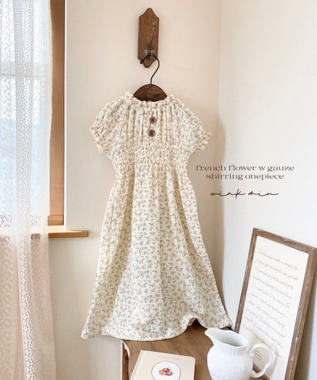 french flower w gauze shirring onepiece