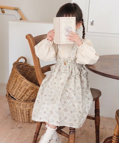 frill waist A line salopette skirt《misty green flower》