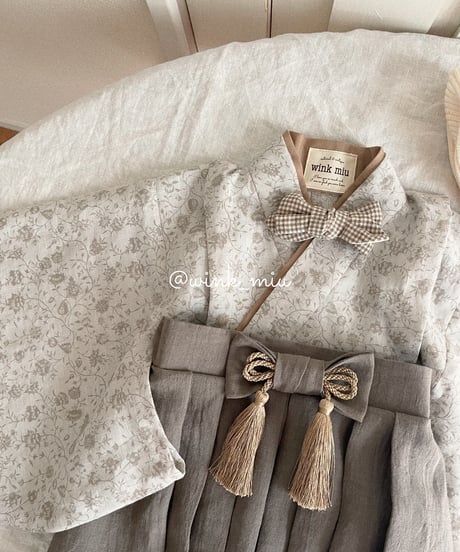 retro baby hakama waist ribbon《shabby flower×purple moca》