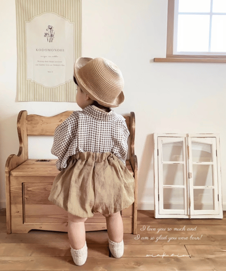 retro baby hakama waist ribbon《gingham plaid coffee×mustard》
