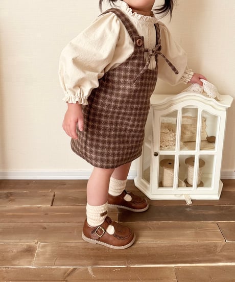 front ribbon jumper skirt《chocolate block plaid》