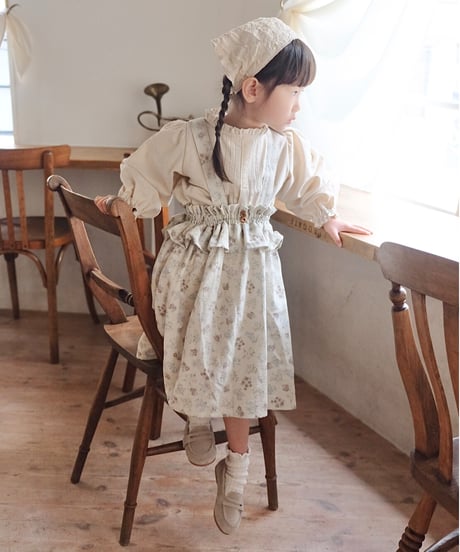 frill waist A line salopette skirt《misty green flower》