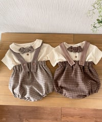 《男の子おめかしSET》アンティークチェックハイウエストかぼちゃサロペット