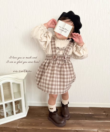 strap ribbon cocoon salopette skirt《gingham plaid》