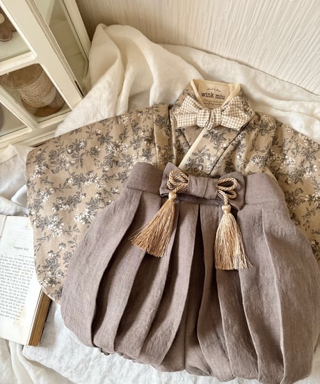 retro baby hakama waist ribbon《sick flower×purple moca》