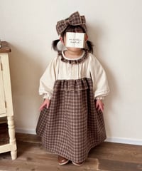 waist frill volume sleeve A line onepiece《chocolate block plaid》