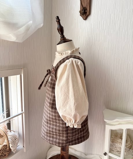 front ribbon jumper skirt《chocolate block plaid》