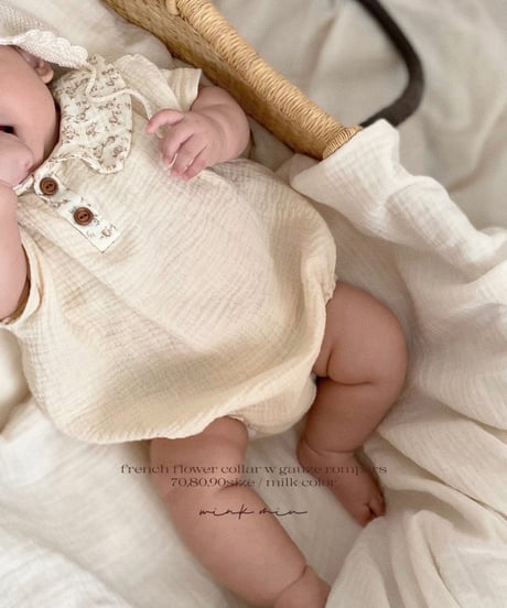 french flower collar w gauze rompers (short sleeve)