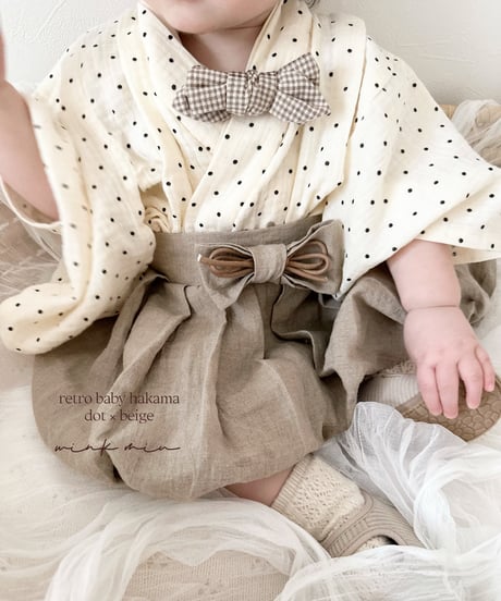 retro baby hakama waist ribbon《dot×beige》