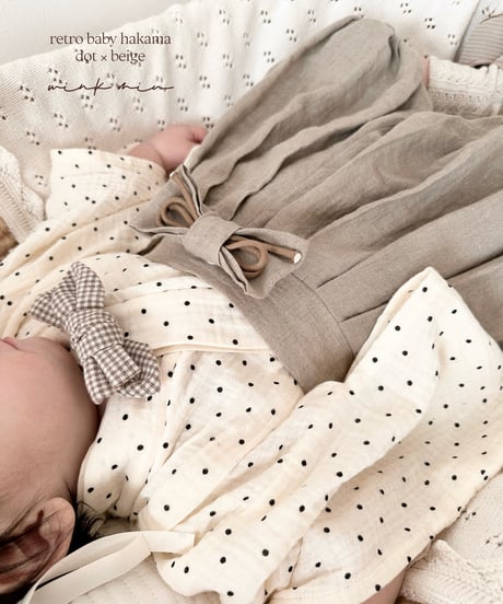 retro baby hakama waist ribbon《dot×beige》