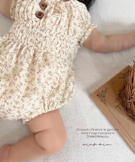 french flower w gauze shirring rompers