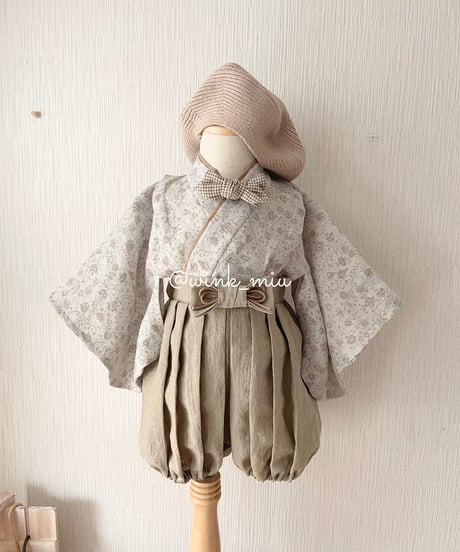 retro baby hakama waist ribbon《shabby flower×beige》