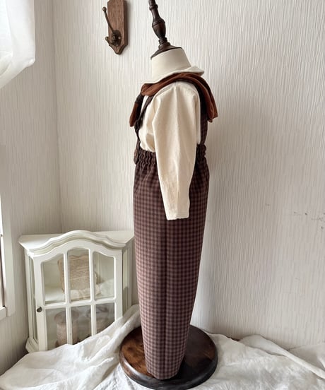 strap design long salopette《chocolate plaid》