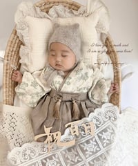 retro baby hakama waist ribbon《green beige botanical×greige》