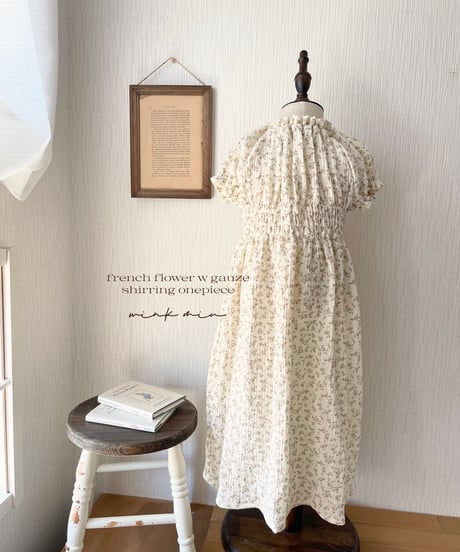 french flower w gauze shirring onepiece