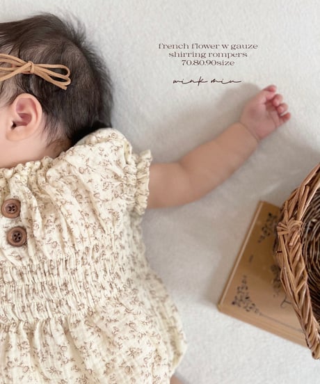 french flower w gauze shirring rompers