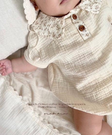 french flower collar w gauze rompers (short sleeve)