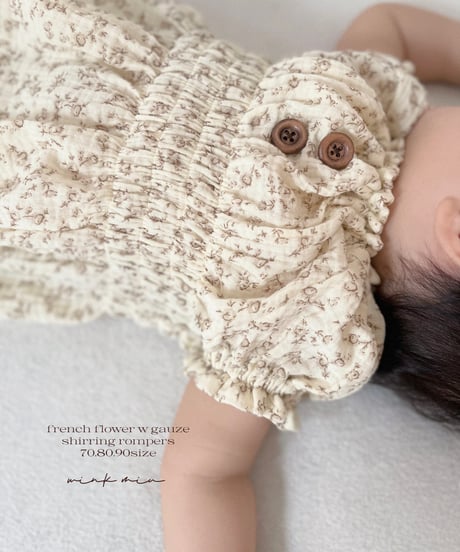 french flower w gauze shirring rompers