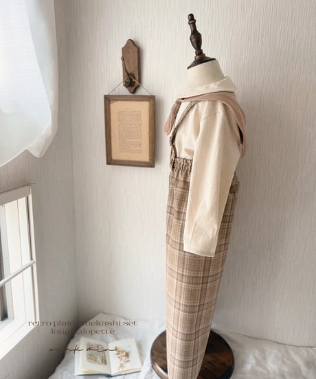 strap design long salopette(retro plaid)