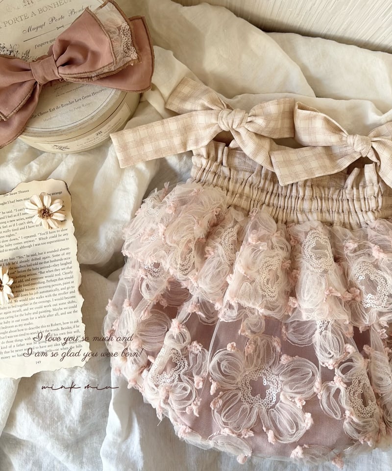 pinky flower tulle rompers dress | wink miu