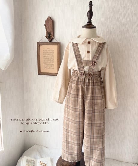 strap design long salopette(retro plaid)