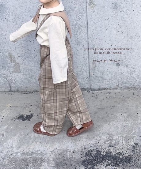 strap design long salopette(retro plaid)