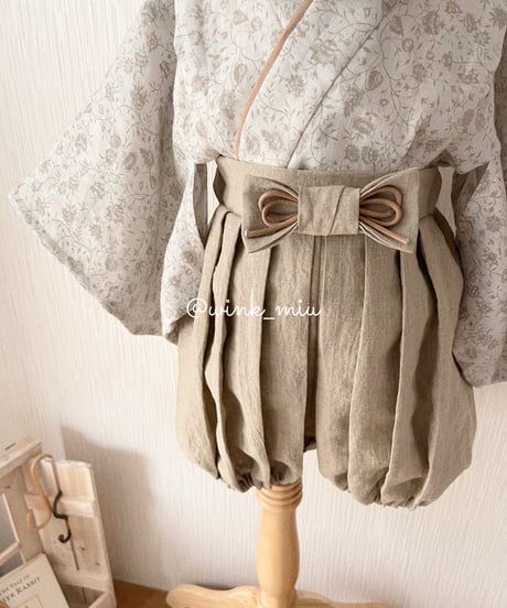 retro baby hakama waist ribbon《shabby flower×beige》