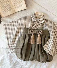 retro baby hakama waist ribbon《gingham plaid coffee×moss green》