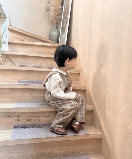 strap design long salopette(retro plaid)