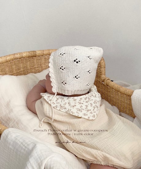 french flower collar w gauze rompers (short sleeve)