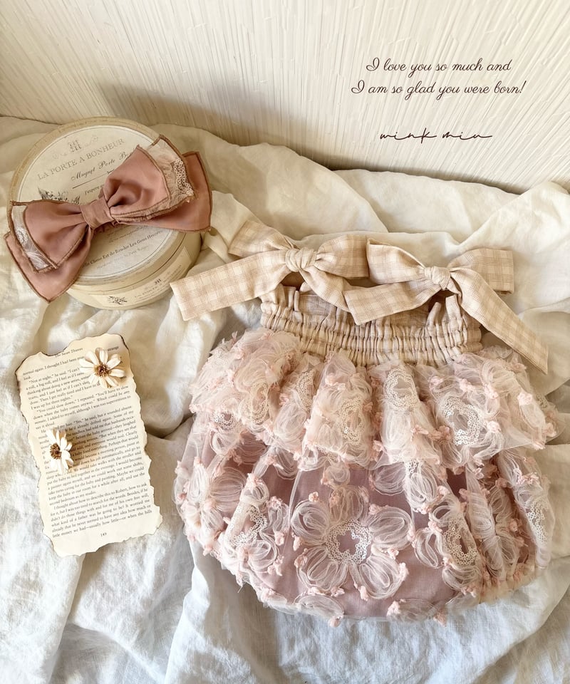 winkmiu rompers dress 80 ロンパース+リボンヘアバンド pinky flower tulle rompers dress | wink miu