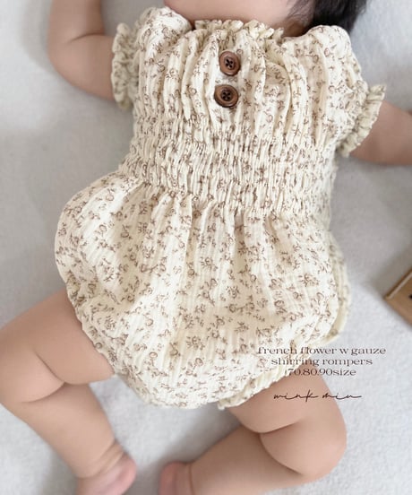 french flower w gauze shirring rompers