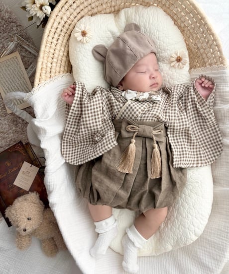 retro baby hakama waist ribbon《gingham plaid coffee×antiquemocha》