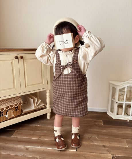 front ribbon jumper skirt《chocolate block plaid》