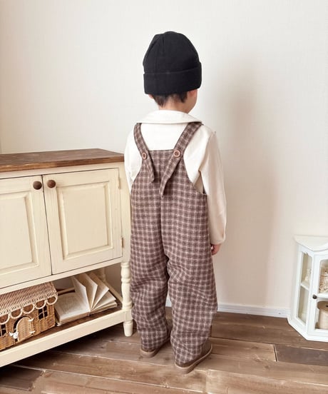 w button long salopette 《chocolate block plaid》