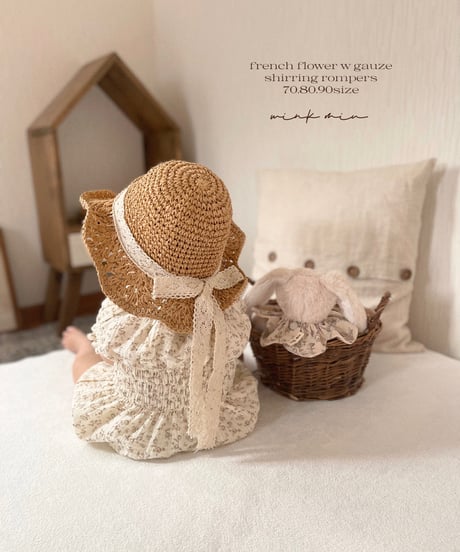 french flower w gauze shirring rompers
