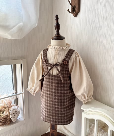 front ribbon jumper skirt《chocolate block plaid》