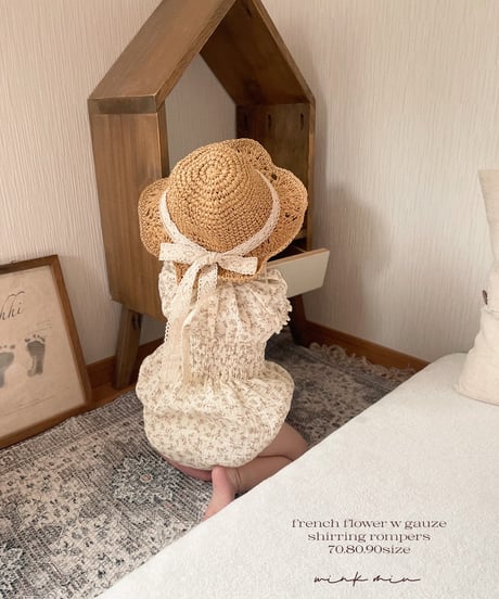 french flower w gauze shirring rompers