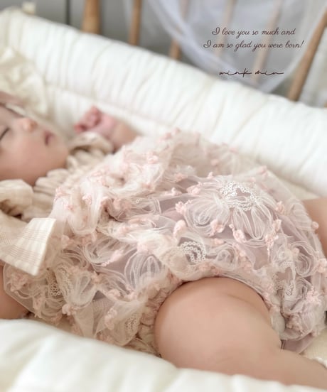 pinky flower tulle rompers dress