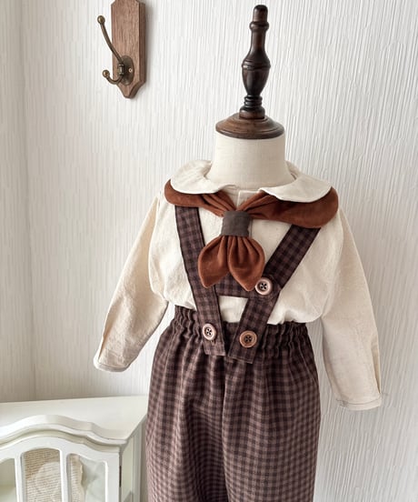 strap design long salopette《chocolate plaid》